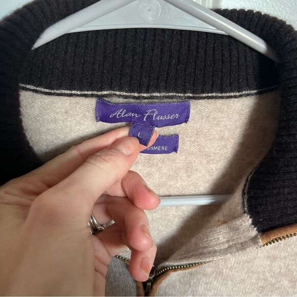 Alan Flusser 2-ply Cashmere Sweater Half Zip Tan - Picture 4 of 7